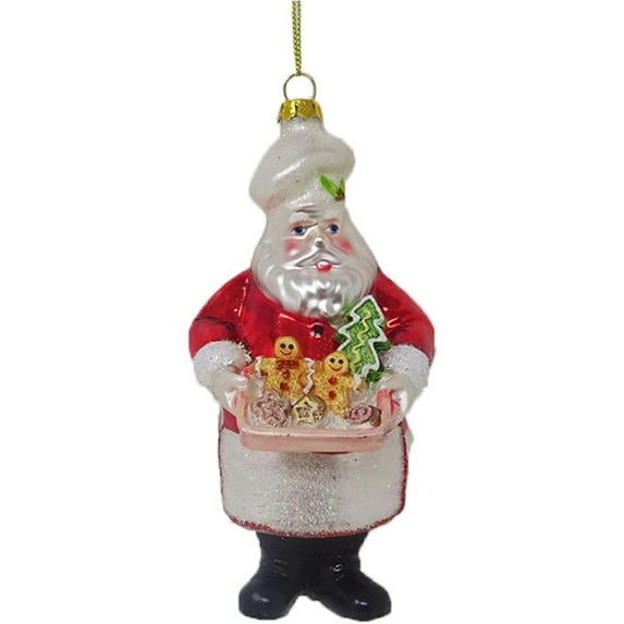December Diamonds Blown Glass Ornament Baking Santa with Gingerbread Cookies