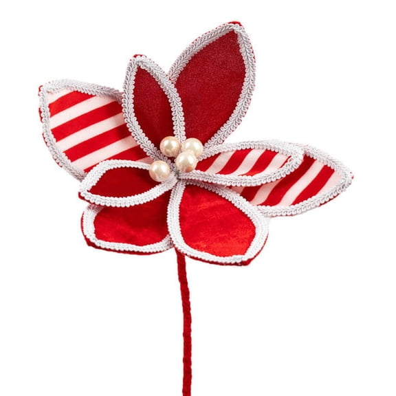 December Diamonds Candy Cane Lace 15In Red Candy Flower Pick