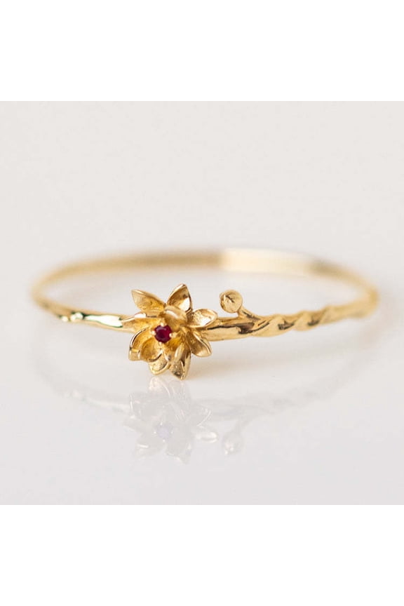 December Ring Finger Retro Style Opening Gemstone Band Elegant Poinsettia Accent Jewelry For Women Gifts Ready