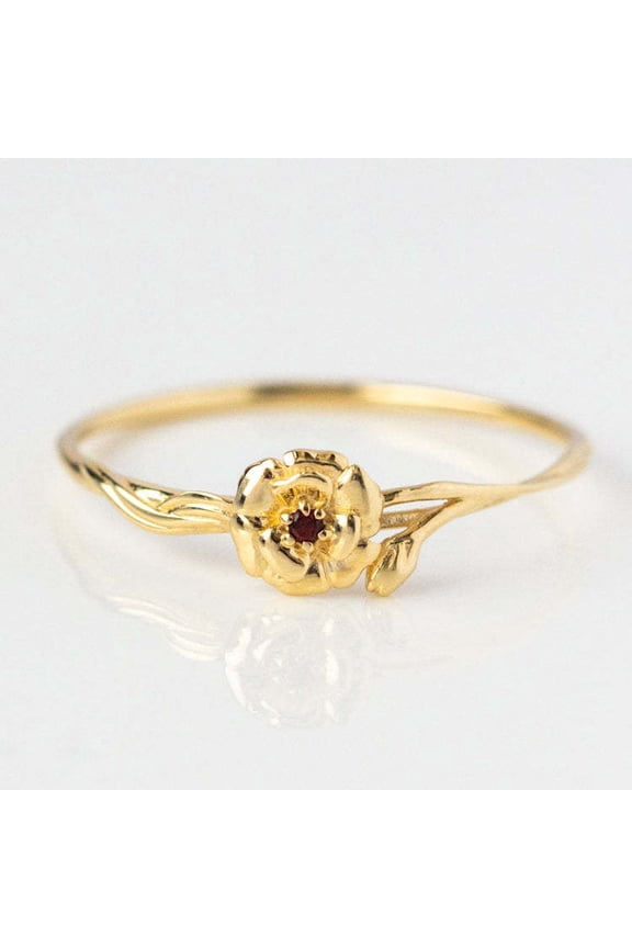 December Ring Finger Retro Style Opening Gemstone Band Elegant Poinsettia Accent Jewelry For Women Gifts Ready