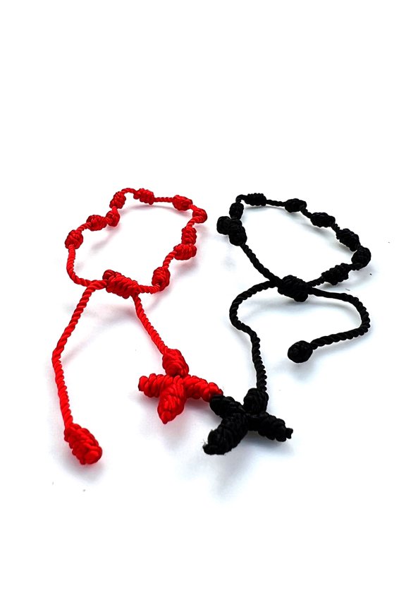 Decenario Handmade Knotted String Cord Rope Rosary Bracelet, Cross Dangles, Adjustable, Anklets, Prayer, Meditation, Men, Women,