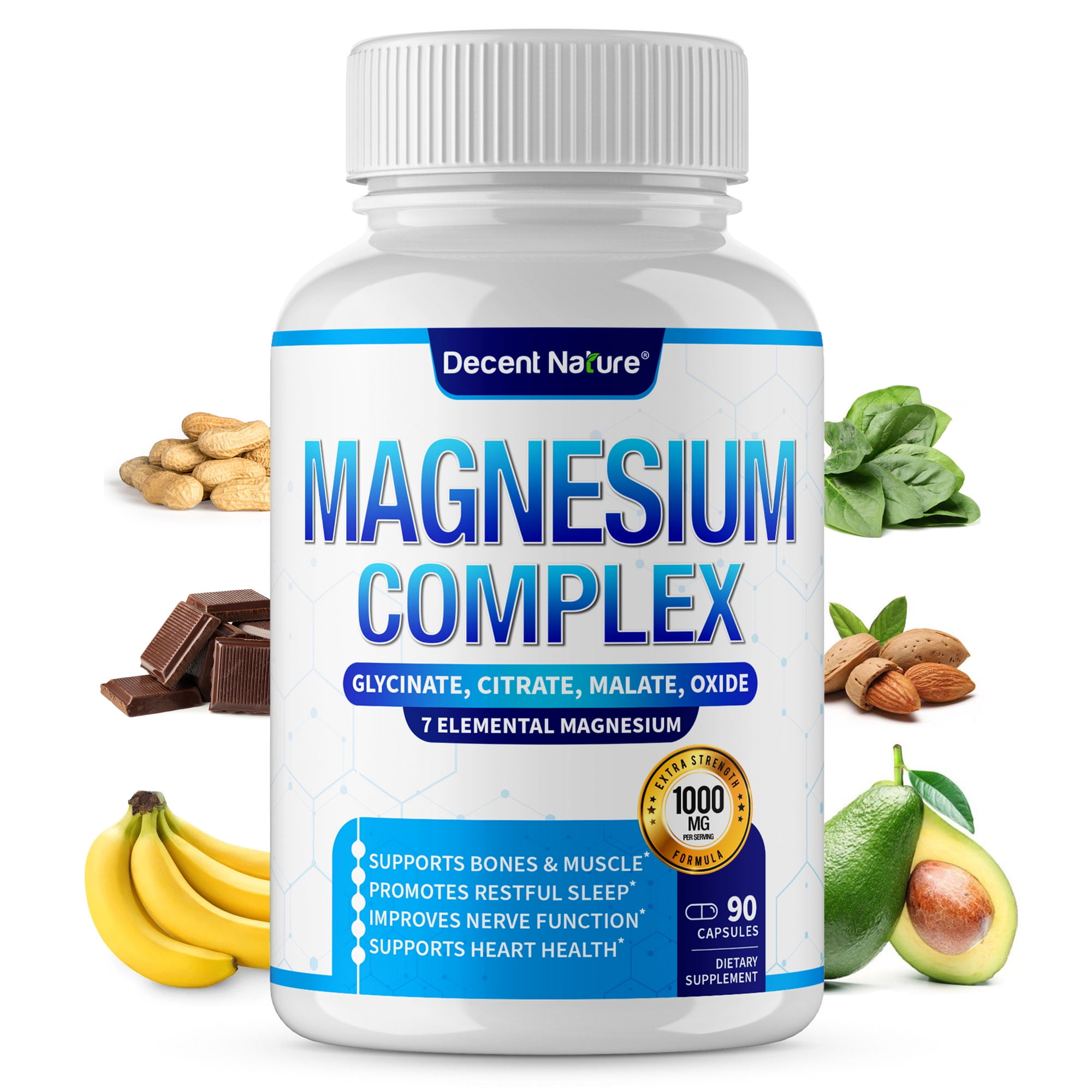 Decent Nature Magnesium Complex with Elemental Magnesium Supplement 1000mg 90 Capsules