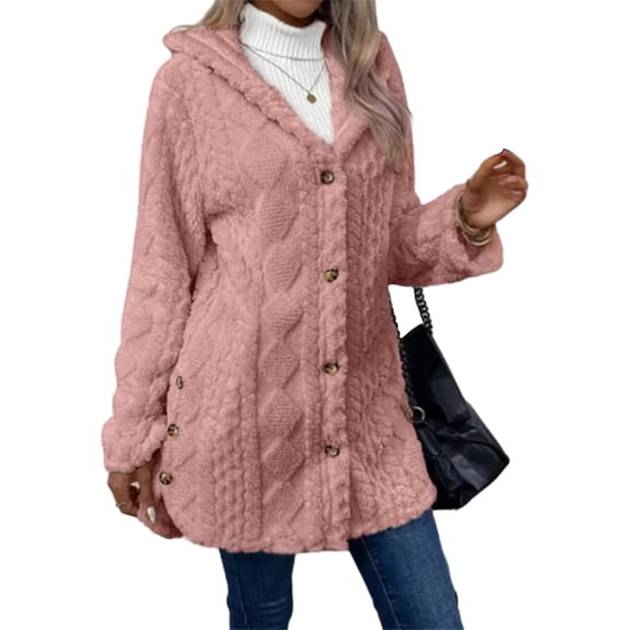 Decentake Women Jacquard Hooded Cardigan Coat, Long Sleeve Warm Knit Outerwear for Fall Winter, Casual Layering Jacket for Daily Wear