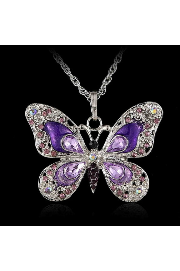 Gift Butterfly Birthstone Crystal Necklace, Opal Butterfly Necklace for Women Silver Tone, Necklace for Mother’s Day Anniversary Birthday Gifts for Women and Daughter