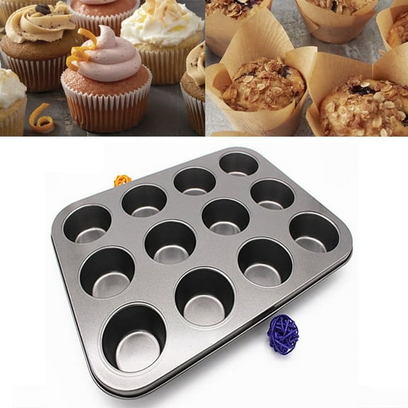 Dechome Muffin Pan for Baking, Nonstick Cupcake Tin 12 Cup, 2 Pack Cup Cake Tray, Premium Cheesecake Pans, Dishwasher Safe - Dark Grey