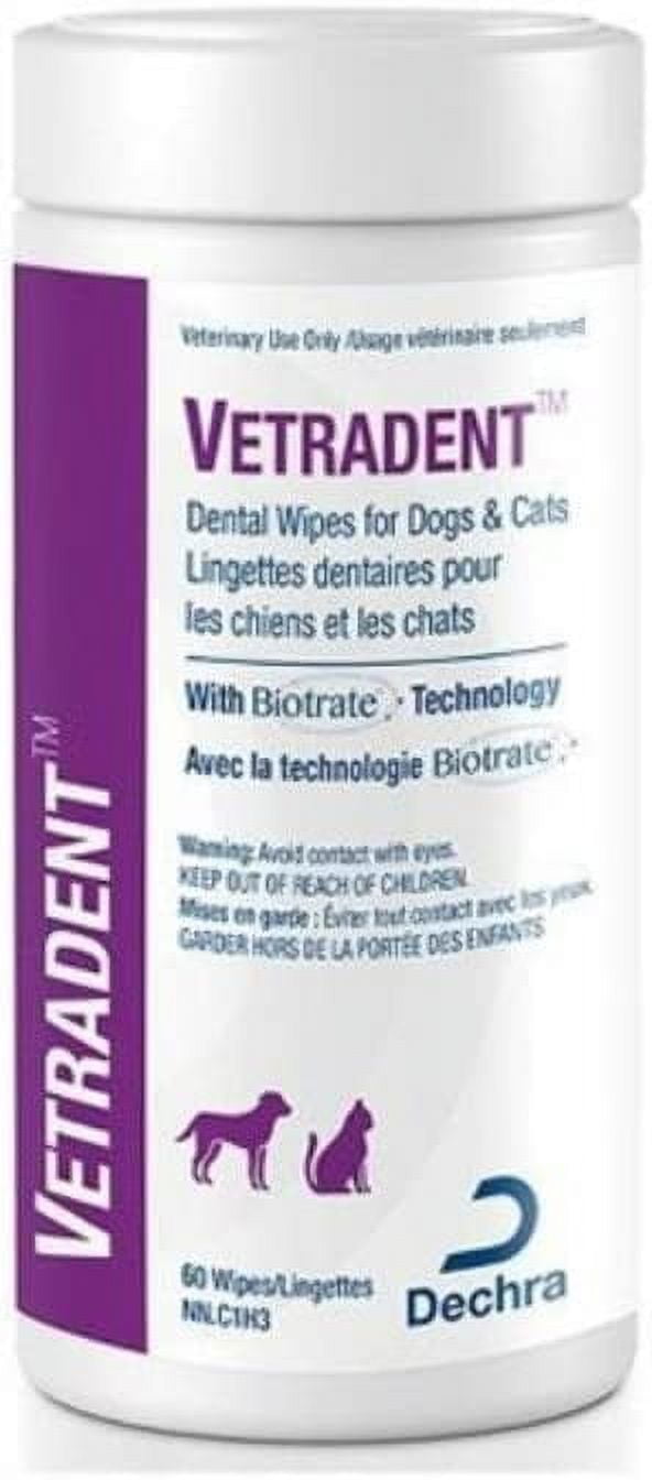 Dechra Vetradent Dental Wipes for Dogs and Cats, 60 Count, Tartar Control, Breath Freshening