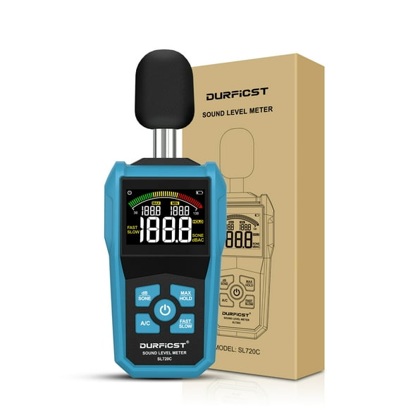 Decibel Meter, DURFICST Sound Level Meter, Portable Level Meter, dB/SONE Units Fast Switching, with LCD Colour Screen, Backlight, A/C Counterweight, Sound meter for home and construction sites