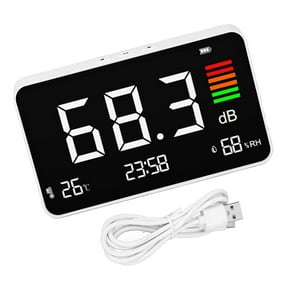 Decibel Meter Desktop Digital Sound Levels Meter 30-130dBA with Time Temperature Humidity Display Levels Tester