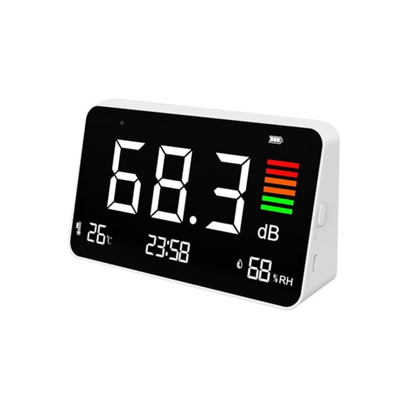 Decibel Meter,Digital Sound Level Meter 30-130db, LED Display Desktop Noise Time Temperature Humidity Meter,1 * Digital Decibel Meter,White