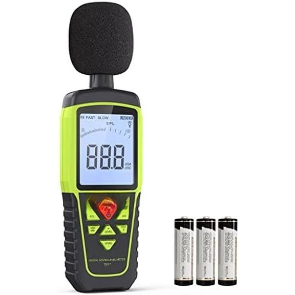 Decibel Meter, Digital Sound Level Meter Portable SPL Meter 30dB to 130dB(5 Measurement Range) Backlight LCD Display, MAX/MIN Noise Measurement, Audible and Visual Alarms,Data Hold, A/C Mode