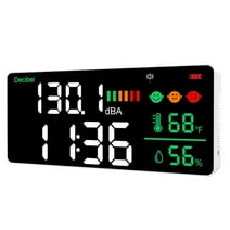 Decibel Meter Wall Hanging Sound Level Meter, 11in Large LED Display +Time + Humidity + Temperature; 4 in 1 Decibel Meter 30-130dB Rang DB Meter & SPL Meter Wide Applications for Home