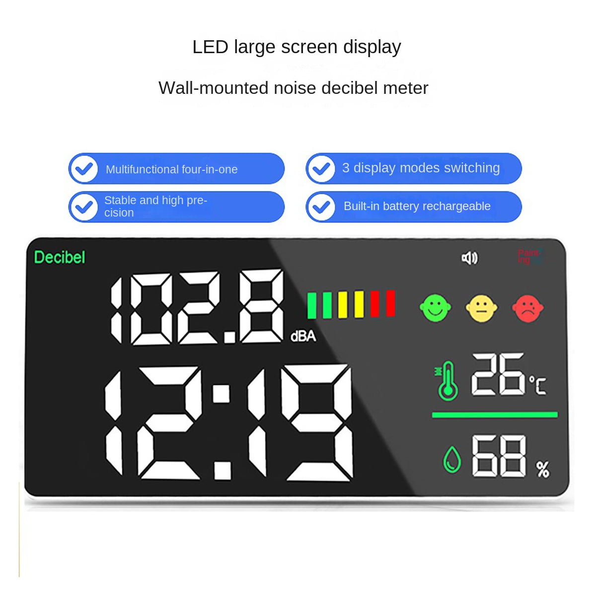 Decibel Meter Wall Hanging Sound Level Meter 30130DB Range 11 Inch LED