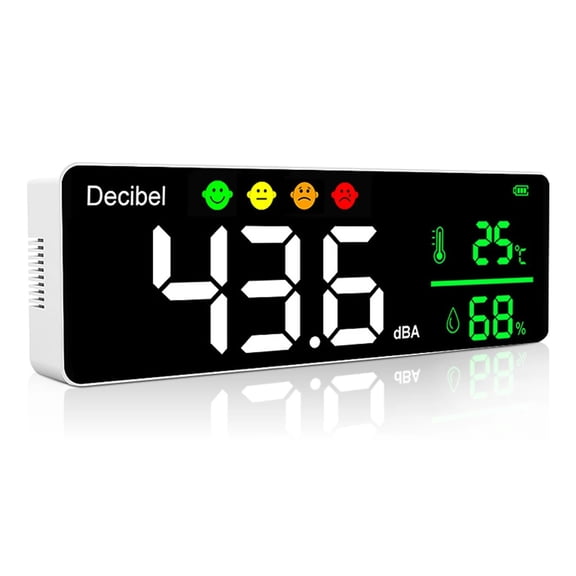 Decibel Sound Level Meter 11 inch Large LED Display Noise Temperature Humidity Meter with Alarm Icons Indicator Multi-function