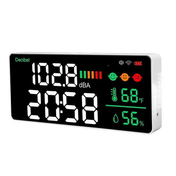 Decibel Sound Meter 2.4G WiFi Wall Mounted Noise Detector LED Temperature Humidity Time Display Level Meter
