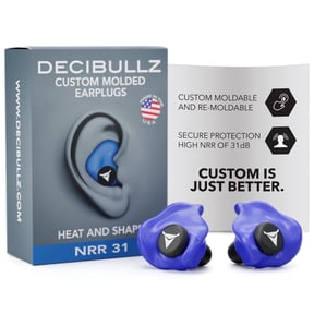 Decibullz Custom Molded Earplugs, One Count - 31dB NRR, Comfortable Protection for Shooting & Travel (Blue)