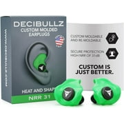 Decibullz Custom Molded Earplugs, One Count - 31dB NRR, Comfortable Protection for Shooting & Travel (Green)