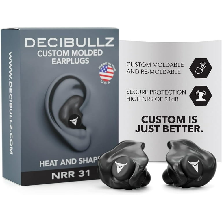 Decibullz Custom Molded Earplugs 31dB NRR Noise Reduction for Shooting Travel Work Concerts Black Walmart
