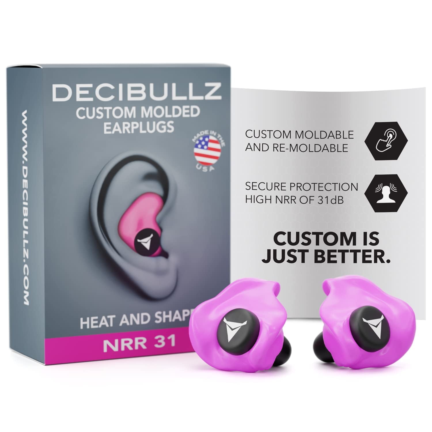 Decibullz Custom Molded Earplugs One Count 31dB NRR Comfortable Protection for Shooting Travel Pink Walmart
