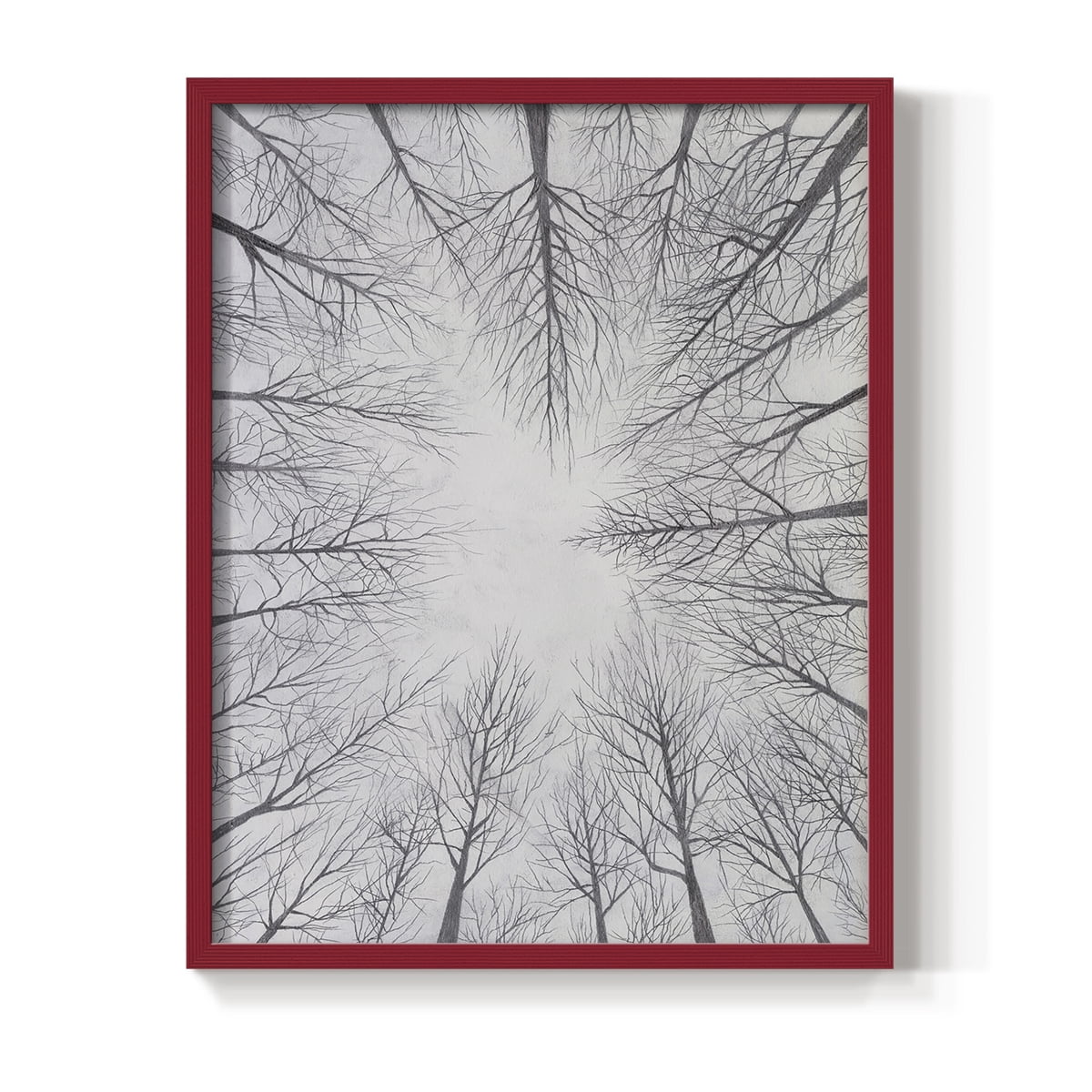 Deciduous Canopy I Framed Print in Red Solid Wood Framed Print No Nail Hanging