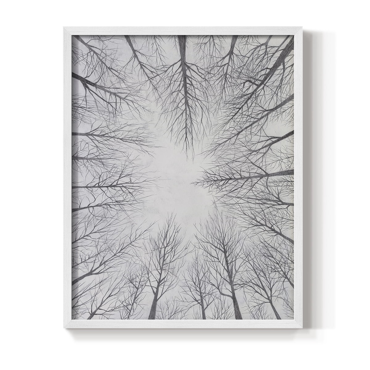 Deciduous Canopy I Framed Print in White Solid Wood Framed Print No Nail Hanging