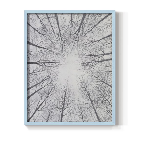 Deciduous Canopy II Framed Print in Blue Solid Wood Framed Print No Nail Hanging