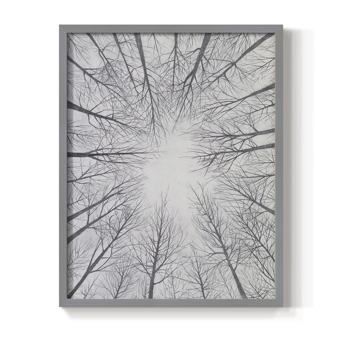 Deciduous Canopy II Framed Print in Gray Solid Wood Framed Print No Nail Hanging