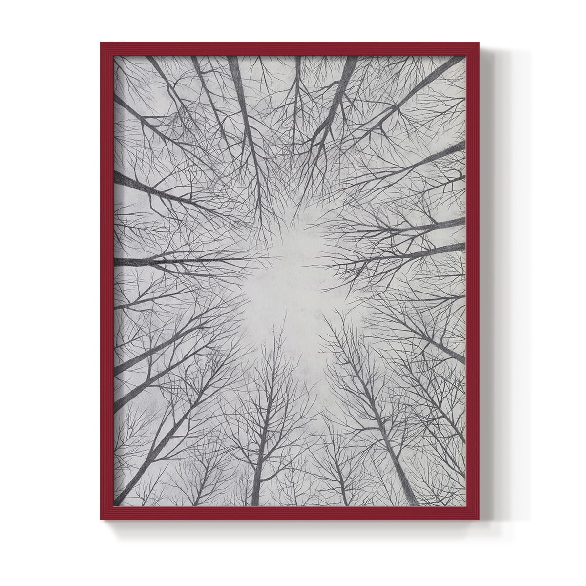 Deciduous Canopy II Framed Print in Red Solid Wood Framed Print No Nail Hanging