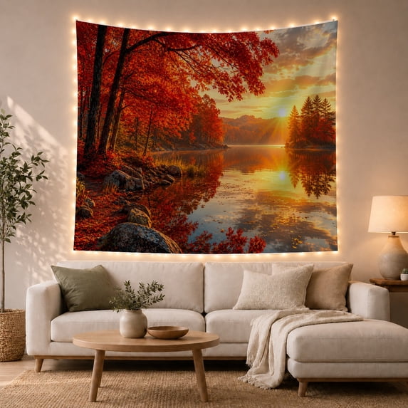 Autumn Forest Footbridge and Stream Tapestry Wall Hanging