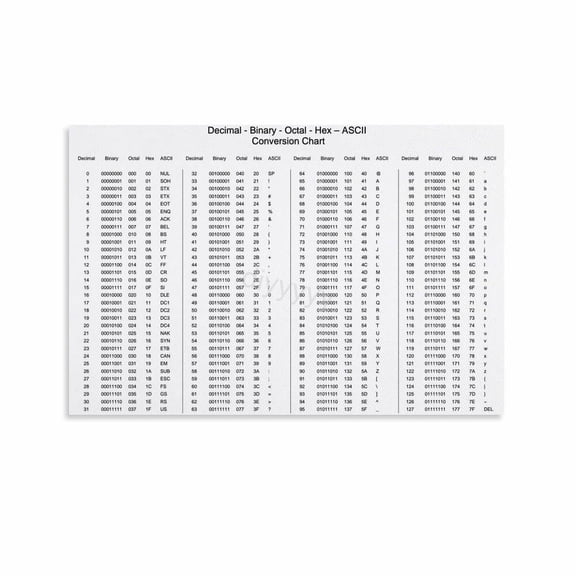 Decimal Binary Octal Hex ASCII Conversion Chart Poster (1) Canvas Painting Wall Art Poster for Bedroom Living Room Decor