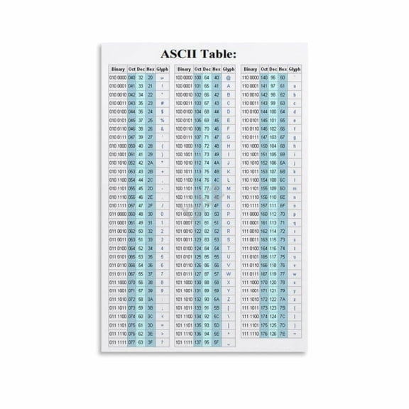 Decimal Binary Octal Hex ASCII Conversion Chart Poster (9) Canvas Painting Wall Art