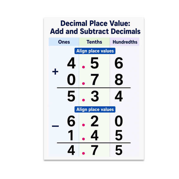 Decimal Place Value Educational Reference - Classroom Learner - 13x19 Poster Print