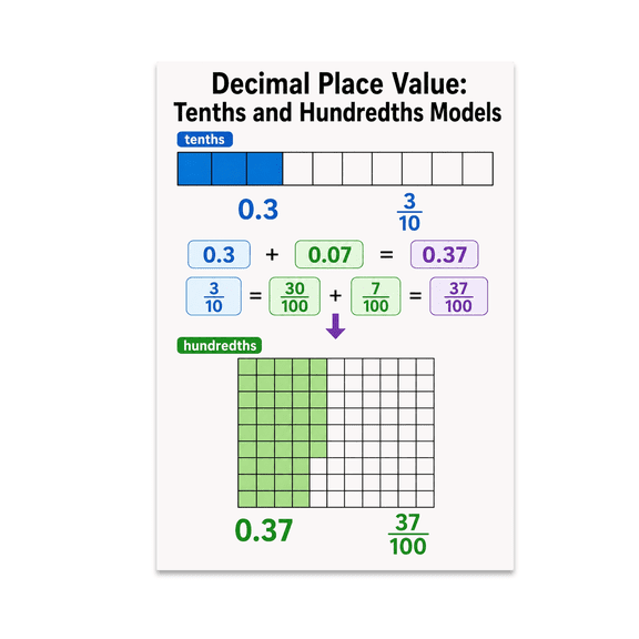 Decimal Place Value Models Educational Reference - Classroom Learners - 13x19 Poster Print