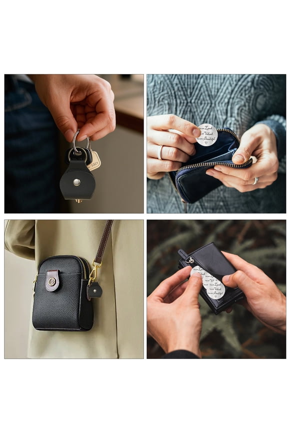 Decision Coin Keychain, Staron Motivational Words Stainless Steel Key Pendant, PU Material Compact Size Gift for Lovers Friends Family