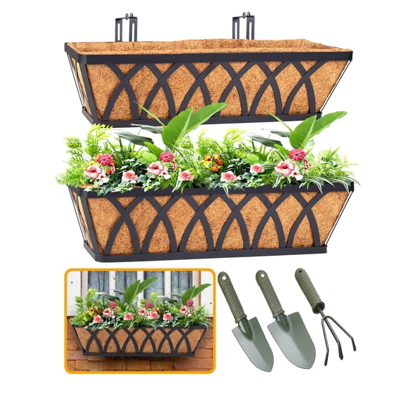 Deck Balcony Railing Planter Window Boxes - 3 Pack 30 Inch Planter Box, Balcony Planters Railing Hanging, Window Boxes Outdoor Fence Planters