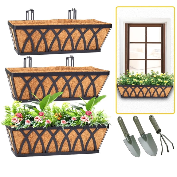 Deck Balcony Railing Planter Window Boxes - 3 Pack 30 Inch Planter Box, Balcony Planters Railing Hanging, Window Boxes Outdoor Fence Planters