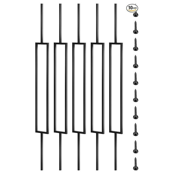 Deck Balusters, 44"x0.5" Metal Deck Spindles, 10 Pack Staircase Baluster with Screws, Iron Deck Railing for Wood and Composite Deck, Stylish Black Baluster for Outdoor Stair Deck Porch