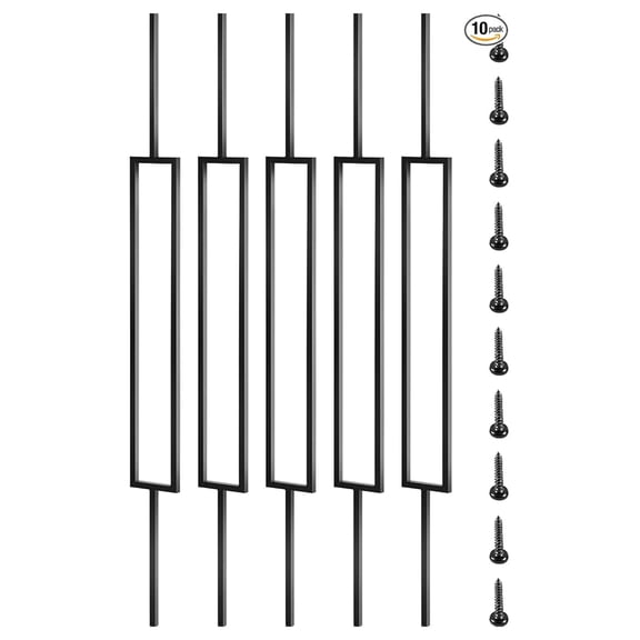 Deck Balusters, 44"x0.5" Metal Deck Spindles, 10 Pack Staircase Baluster with Screws, Iron Deck Railing for Wood and Composite Deck, Stylish Black Baluster for Outdoor Stair Deck Porch