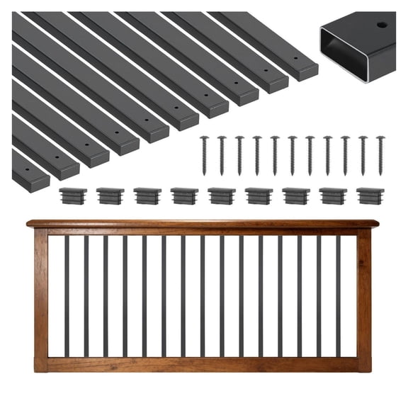 Deck Balusters 61 Pack, 29.5" Galvanized Steel Railing Spindles, Black Metal Stair Railing for Deck, Porch, Staircase - with End Caps & Screws