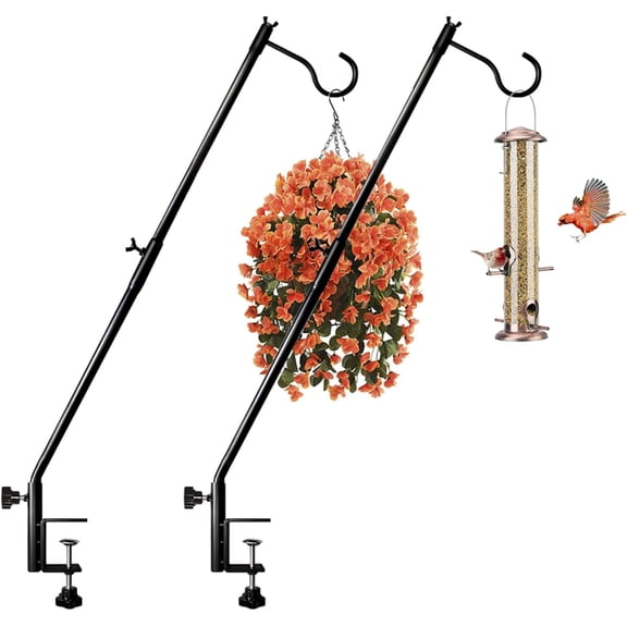 Deck Bird Feeder Hanger for Railing, 30Inch Fence Deck Hook for Humming Bird Feeder Hanger Pole, 360 Degree Horizontal Rotary Clamp-On for Decor, 2Packs