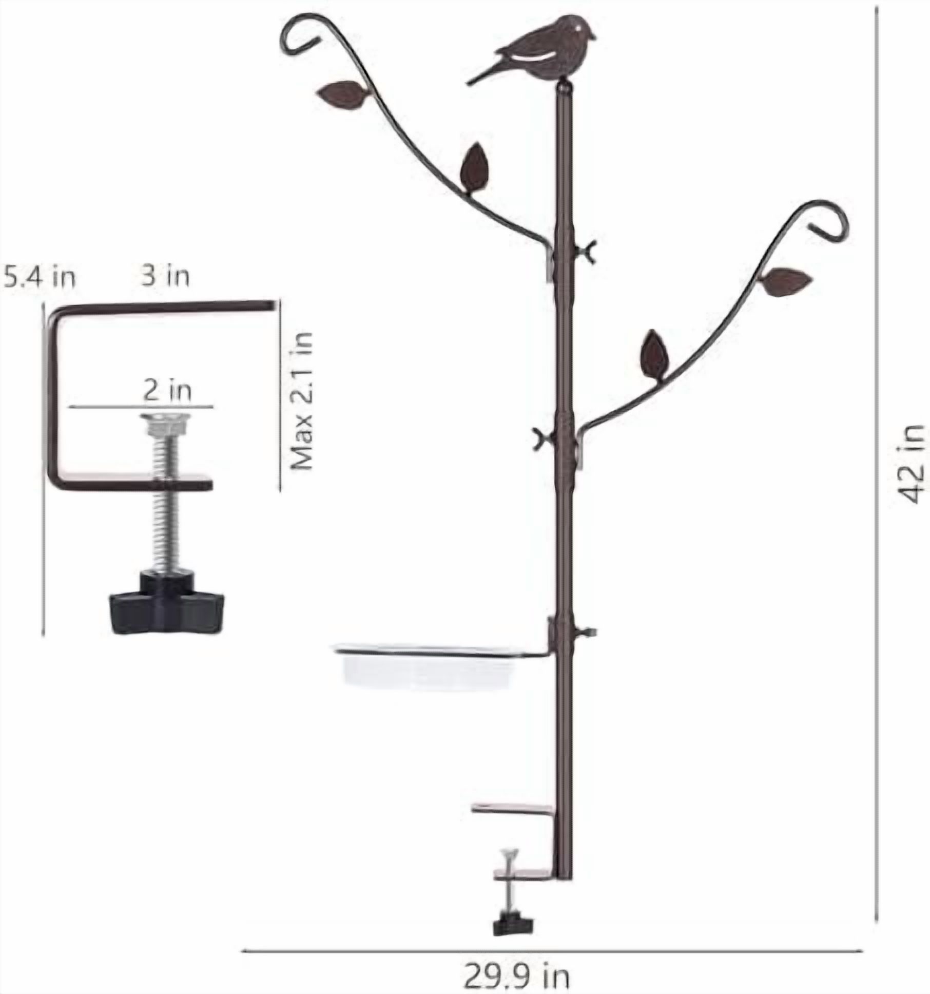 37 Inch Deck Hook With 3 Rotating Arms - Hanging Plant & Bird Feeder Pole For Deck Rails