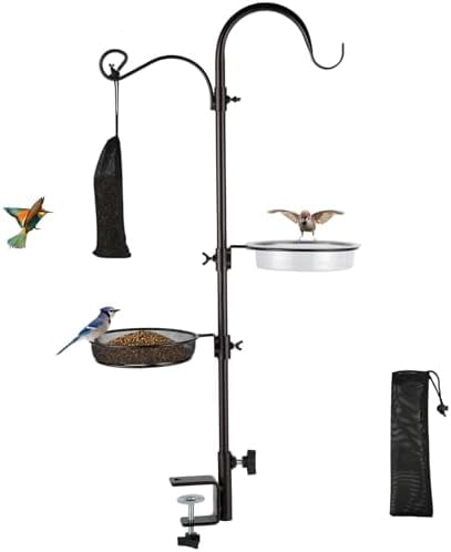 Deck Bird Feeding Station | Premium Multi Feeder Hanging Kit with Bird Bath & Sock Feeder | Attracts Wild Birds, Planter Hanger Hook for Outdoor Deck, Patio, Garden