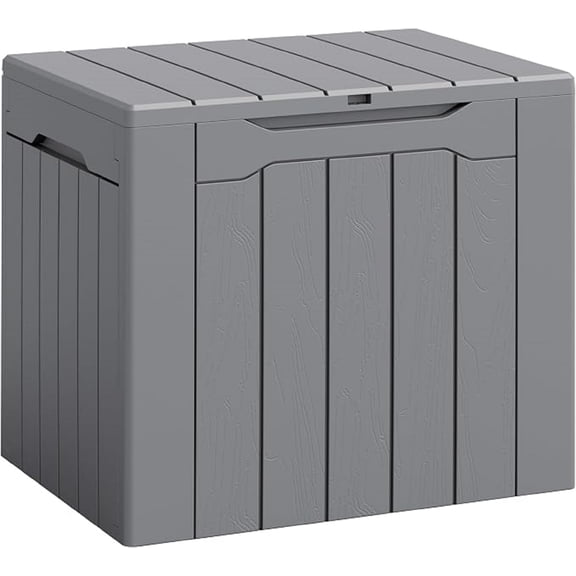 Deck Box 30 Gallon, Waterproof Resin Small Storage Box with Lid, Outdoor Patio Furniture Cushion Garden Tool Organizer, Lockable Package Delivery Box for Porch Balcony (Gray)