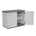 thumbnail image 1 of Deck Box Horizontal Storage Shed with Removable Shelf, Large Lockable Outdoor Storage Cabinet, Weather-Resistant HDPE Plastic Storage Unit for Backyard, Patio, Garden – 28 Cu.ft, Ivory White,Outdoor, 1 of 17
