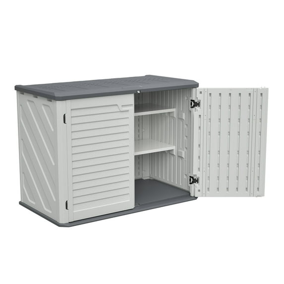 Deck Box Horizontal Storage Shed with Removable Shelf, Large Lockable Outdoor Storage Cabinet, Weather-Resistant HDPE Plastic Storage Unit for Backyard, Patio, Garden – 28 Cu.ft, Ivory White,Outdoor