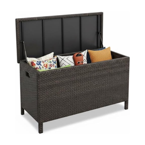 Deck Box, Outdoor Storage Box 125 Gallon Waterproof PE Rattan Wicker Chest - Handles & Wheels, All-Weather Patio Storage for Garden Cushions Pool Toys Yard Tools, Brown