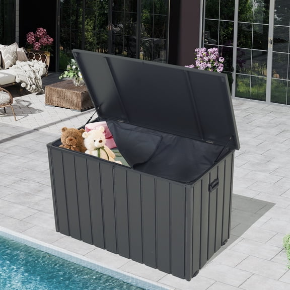 Deck Box Outdoor Storage Box, 200 Gallon Metal Deck Box Built-in a OxFabric Storage Bag, Lockable & Waterproof Outside Patio Storage Box - Gray,Patio Storage