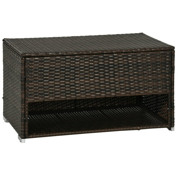 Outdoor Deck Box with Storage Shelf, PE Rattan Wicker Storage Chest for Pool Toys, Garden Tools, Patio Cushions, Includes Liner & Hydraulic Lid, Brown