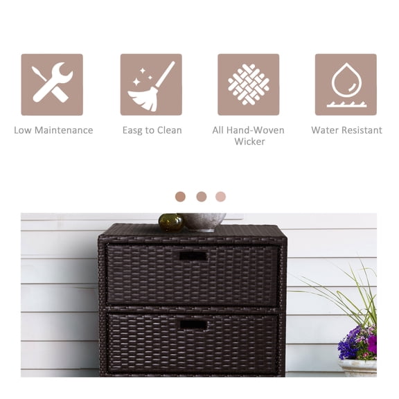 Deck Box Outsunny Outdoor Towel Cabinet, PE Rattan Pool Storage Organizer, Freestanding Outdoor Towel Rack for Pool with 3 Drawers and Weather Safe Material, Brown,Patio Storage