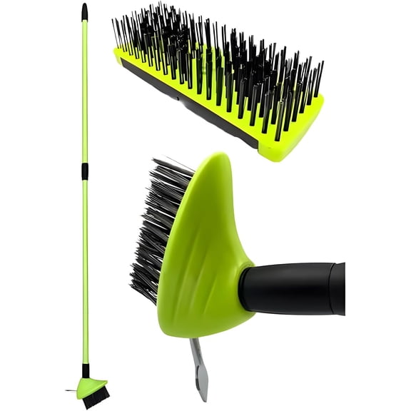 Deck Brush 3 in 1 Floor Scrub Brush with Long Handle, 3-in-1 Weed Brushes Combo Set with Detachable Handle, Deck Scrub Brushes for Patio, Pavers, Driveway, Walkway, Stone Joints