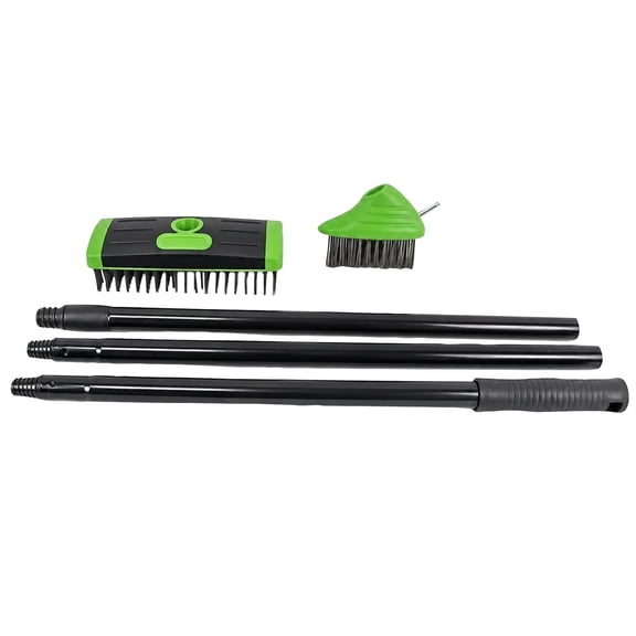 Deck Brush 3 in 1 Floor Scrub Brush with Long Handle,Weed Brushes Combo Set with Detachable Handle for Patio Pavers Driveway Walkway,Outdoor Gap Cleaning Tool for Stone Joints (Green)